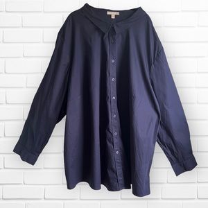 6X Plus Size Navy blue top Woman Within 42W 44W vintage style collar blouse